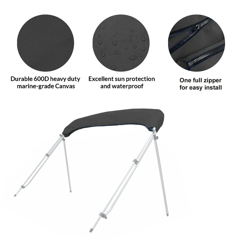 Savvycraft 4 Bow Bimini Top Replacement Cover, Durable Marine Grade Canvas Boat Canopy, Easy Install Zipper Sleeves, 4 Bow 96" L 85"-90" W Black Color - Image 4